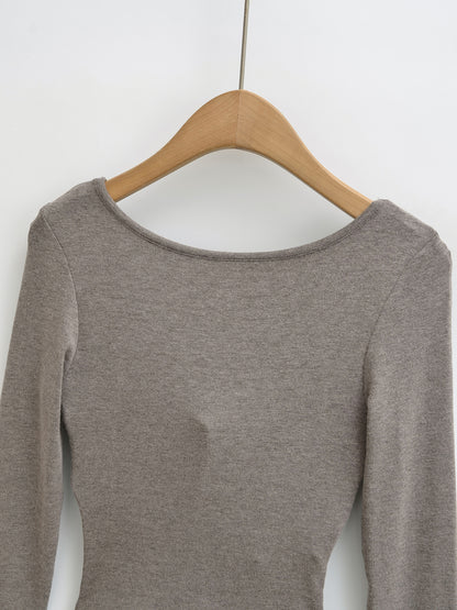 Square Neck Pleated Long Sleeve T-Shirt | Tajstylo