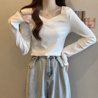 V Neck Long Sleeve Fleece Top | Tajstylo