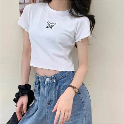 Butterfly Embroidered Crop Top | Tajstylo
