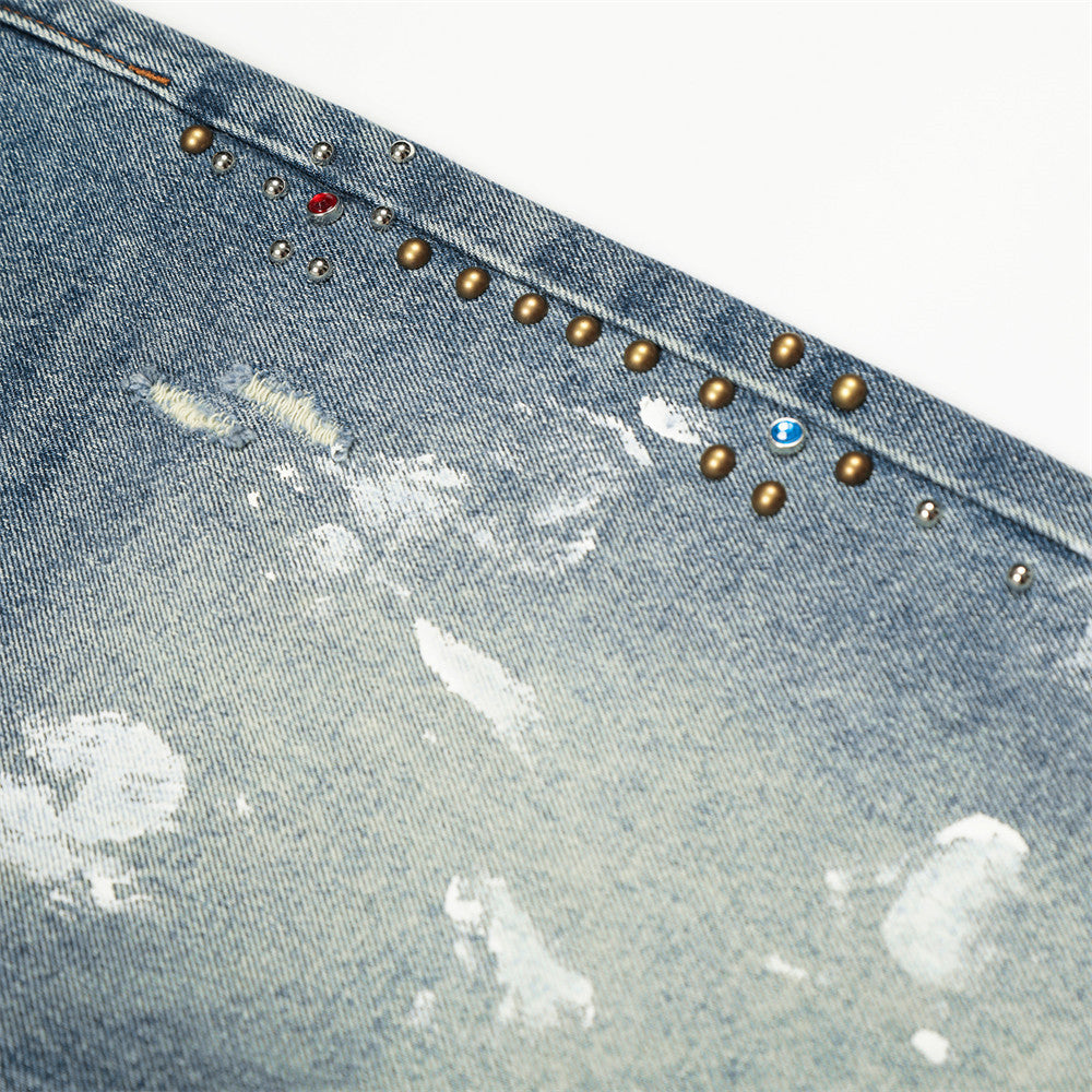 Distressed Blue Punk Straight Fit Jeans | Tajstylo