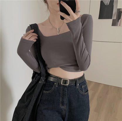 Slim Fit Long Sleeve Square Neck Top | Tajstylo