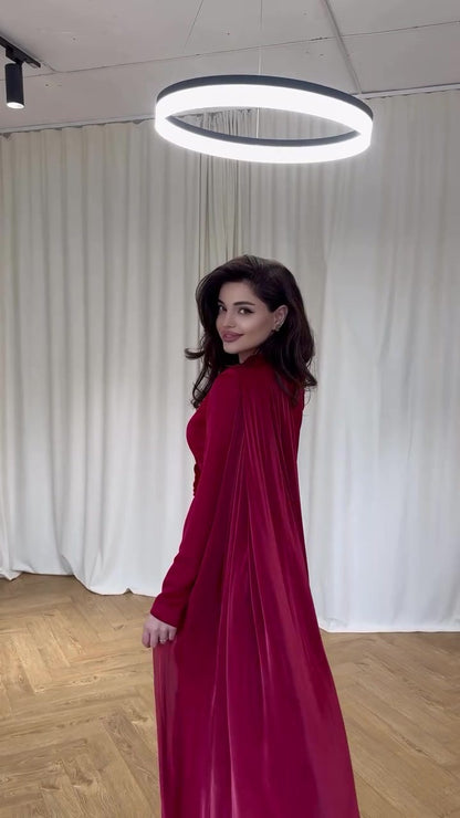 Velvet Cape Long Sleeve Dress | Tajstylo