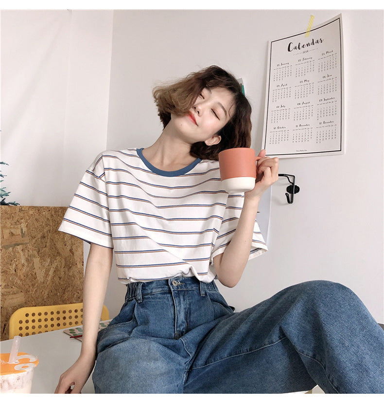 Academy Style Loose Fit Striped T-Shirt | Tajstylo