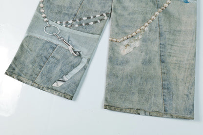 3D Digital Printed Chain Wide Leg Denim Pants | Tajstylo