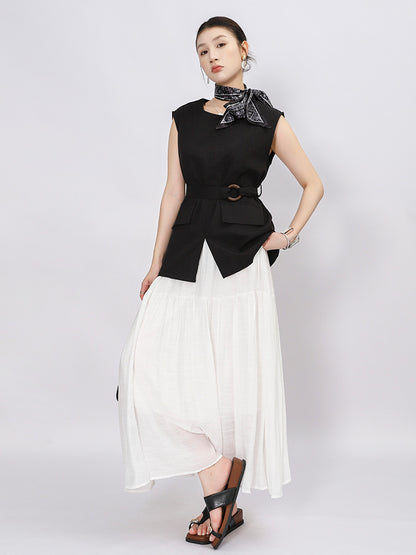 Belt Double Pocket Skirt | Tajstylo