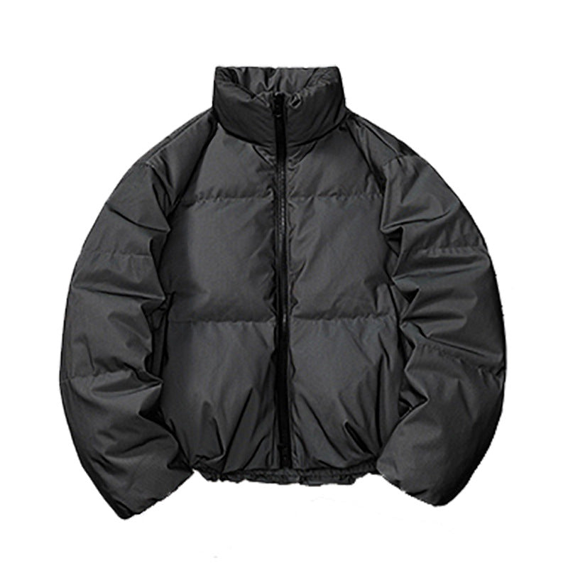 Woman wearing 3D Reflective Thickened Down Jacket in an urban setting