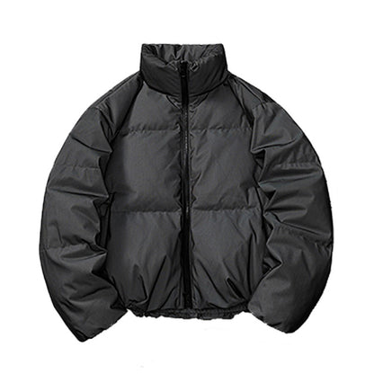 Woman wearing 3D Reflective Thickened Down Jacket in an urban setting