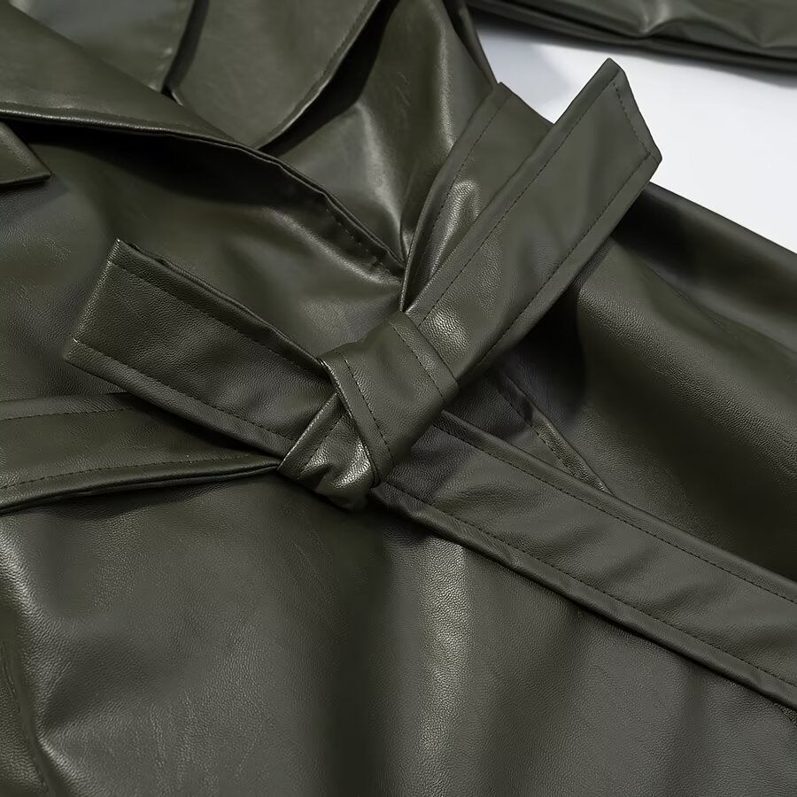 Long Lace Up Leather Jacket | Tajstylo