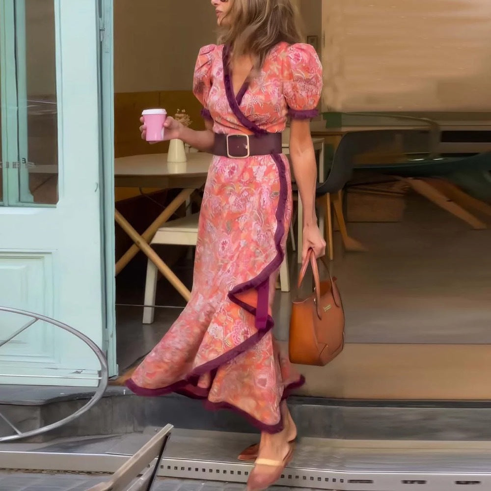 Woman wearing Bohemian Elegant Midi Dress in a garden setting