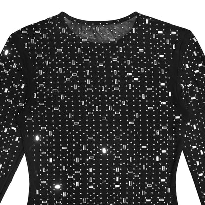 Sexy Mesh Rhinestone Bodycon Mini Dress | Tajstylo