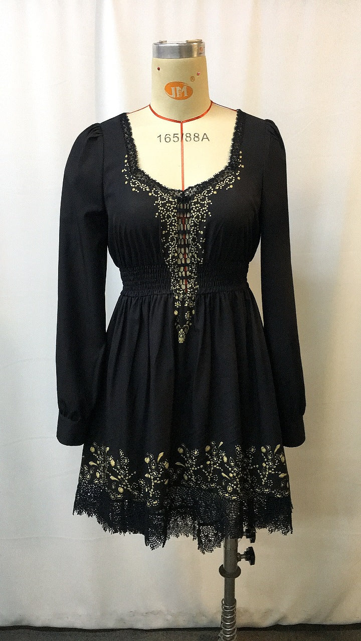 Vintage Western Style V Neck Midi Dress | Tajstylo