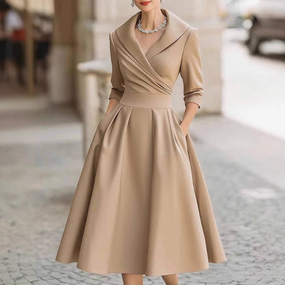 Satin Belted Long Sleeve Midi Dress | Tajstylo