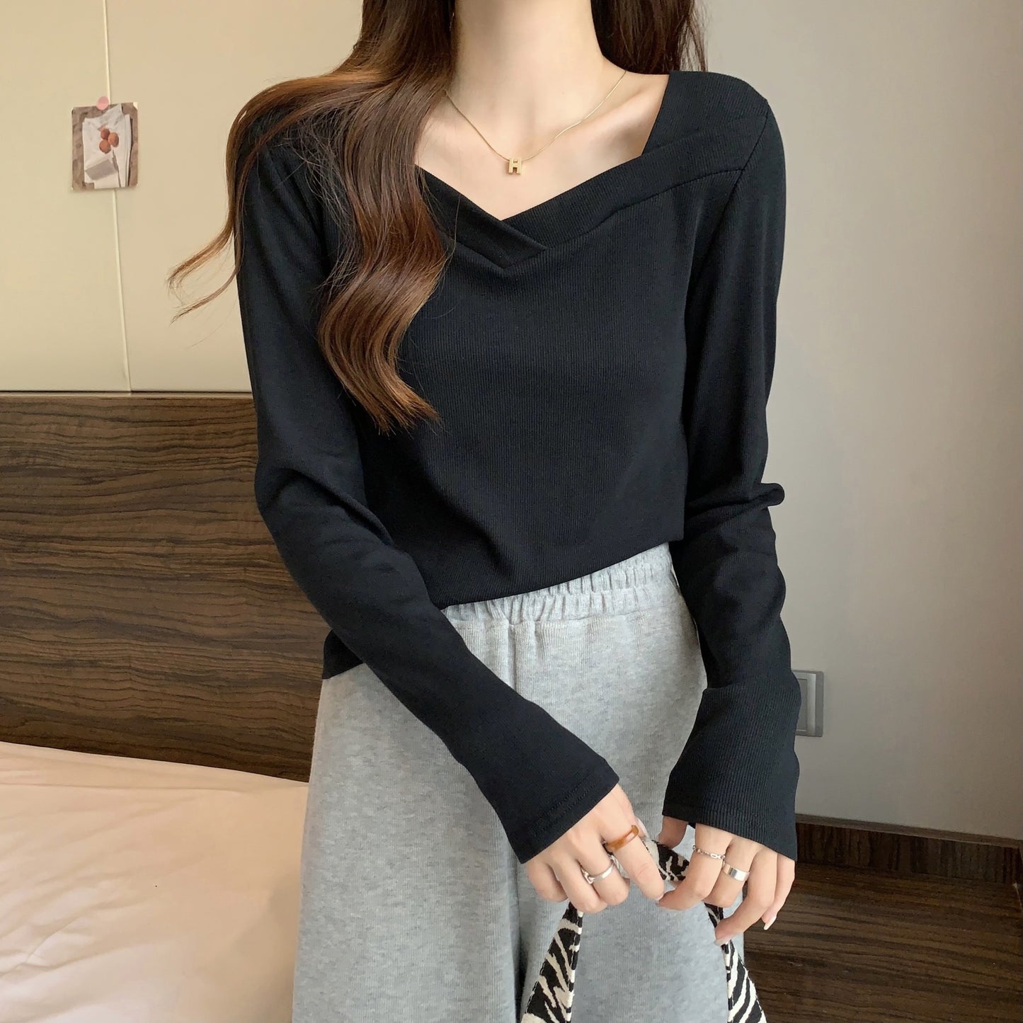 V Neck Long Sleeve Fleece Top | Tajstylo