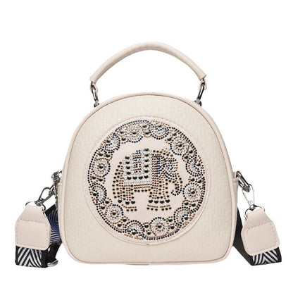 Women's Cylinder PU Leather Embroidered Handheld Shoulder Crossbody Bag – Front View | TajStylo