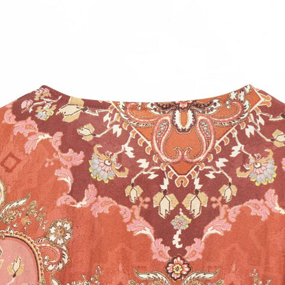 Retro Printed Long Sleeve Top with Skirt Hem | Tajstylo