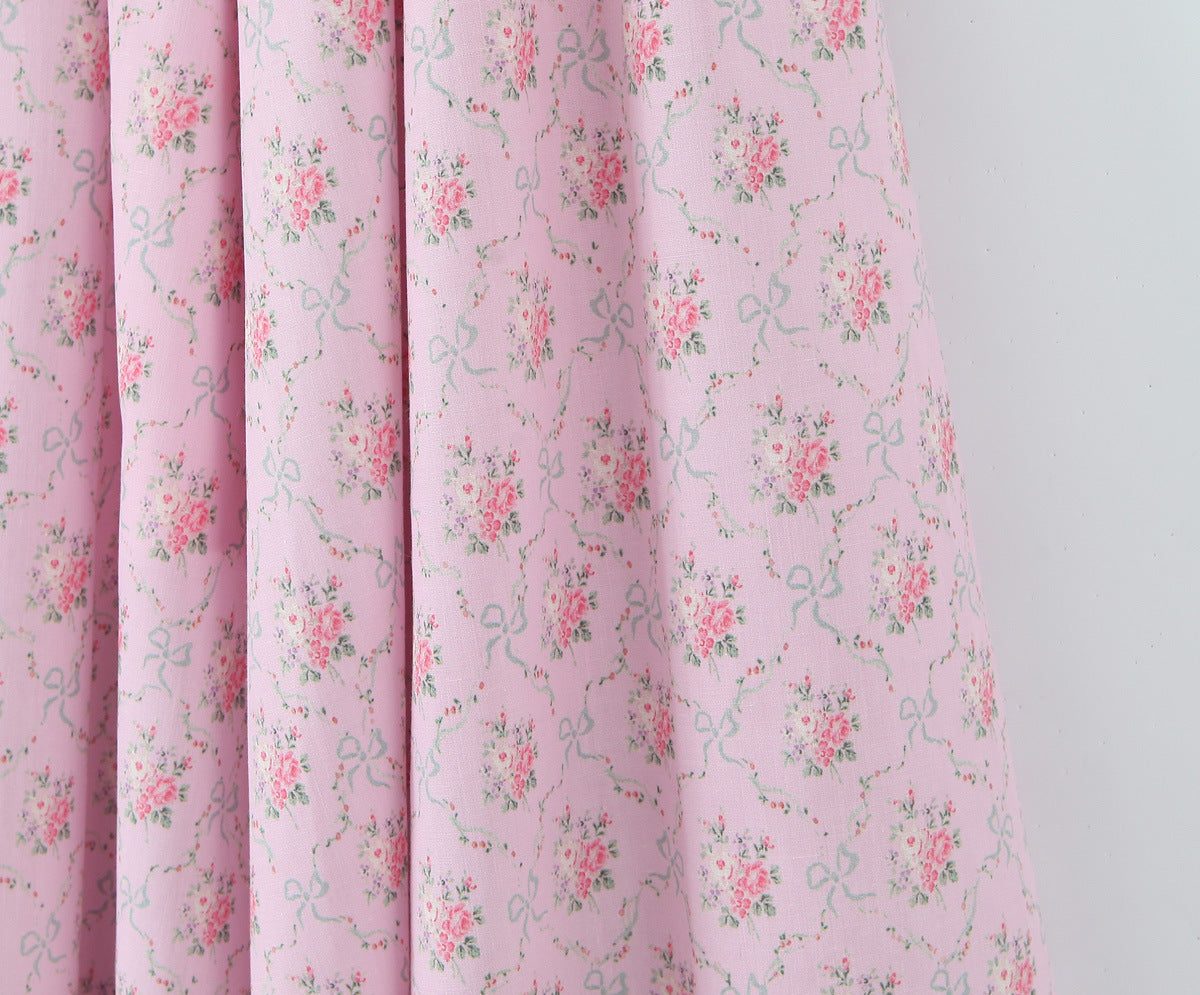 Lace Trimmed Printed Waist-Cinched Midi Dress | Tajstylo