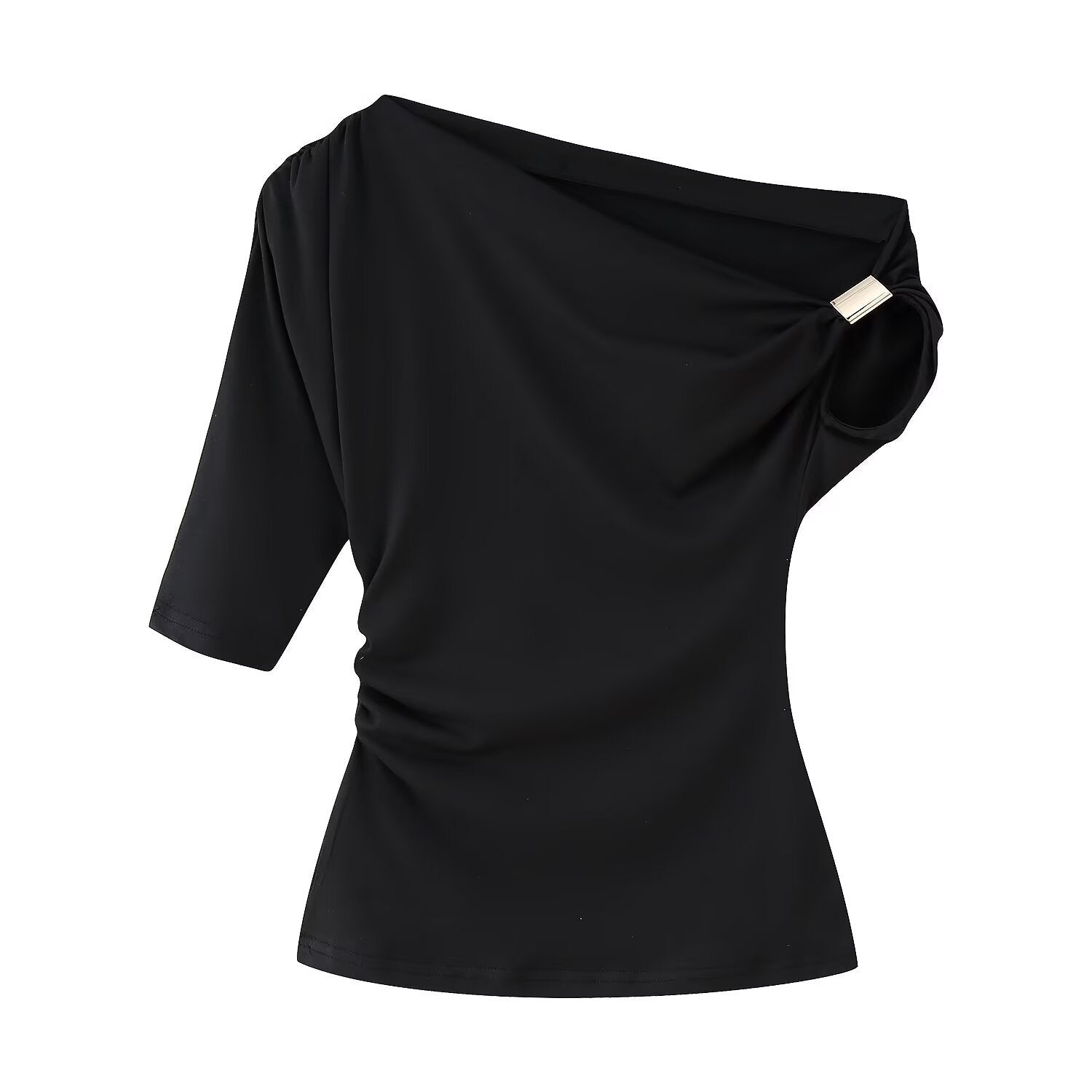 Woman wearing Asymmetric Simple Top in a casual setting