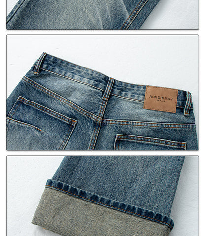 Vintage Washed Denim Jeans with Patchwork | Tajstylo
