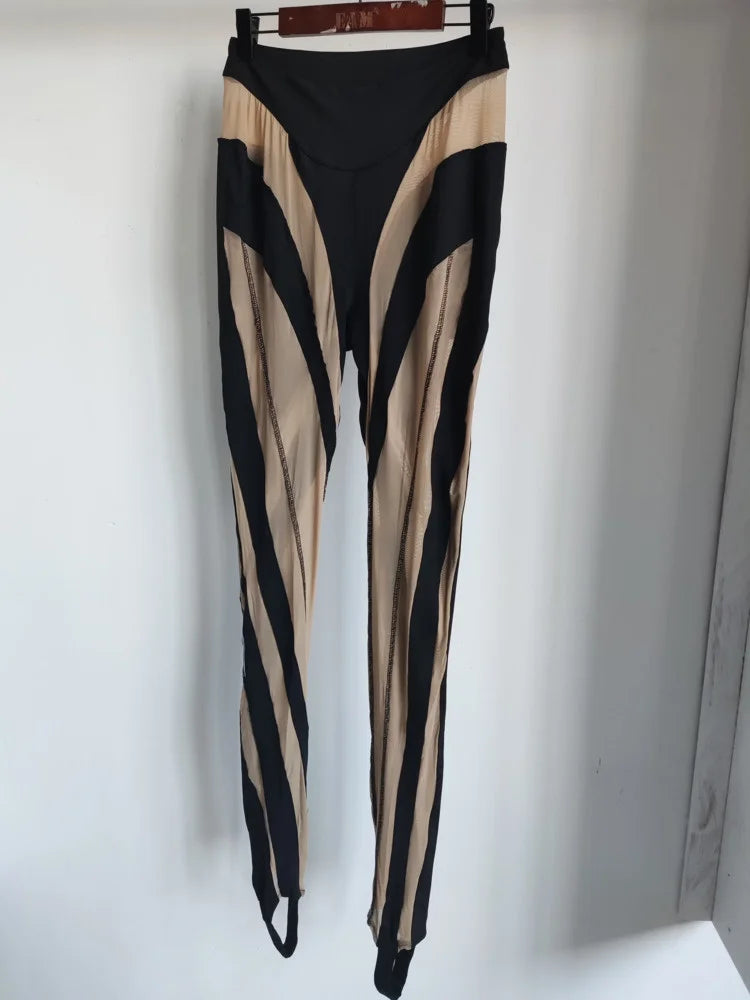 Color Block Mesh Splicing Leggings | Tajstylo