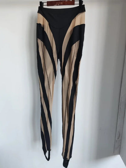 Color Block Mesh Splicing Leggings | Tajstylo