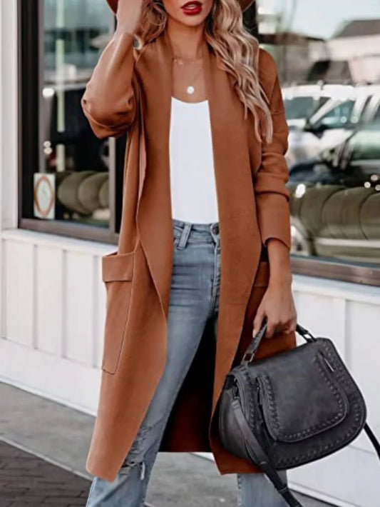 Open Front Dropped Shoulder Outerwear | Tajstylo