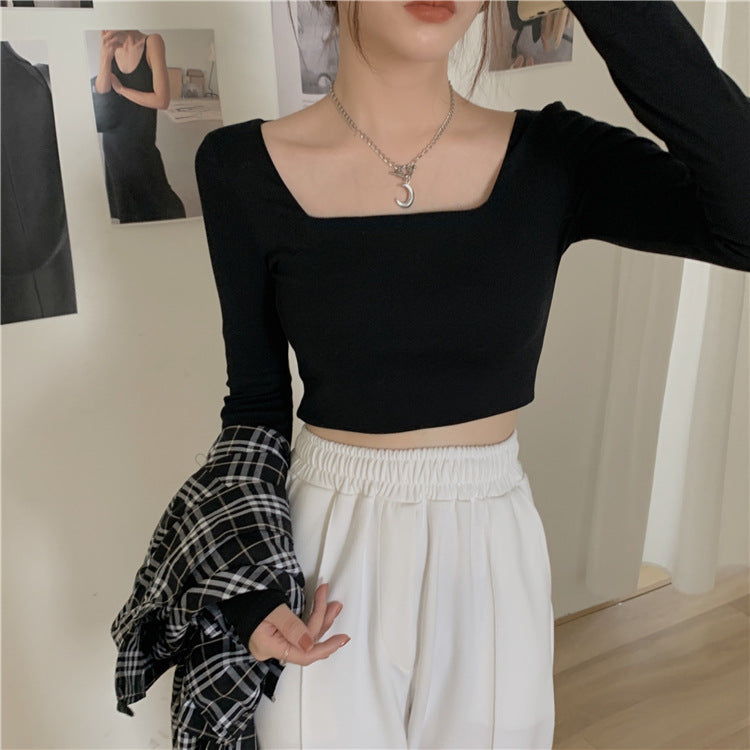 Slim Fit Long Sleeve Square Neck Top | Tajstylo