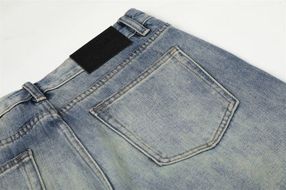 Washed Blue Denim Straight Leg Pants | Tajstylo