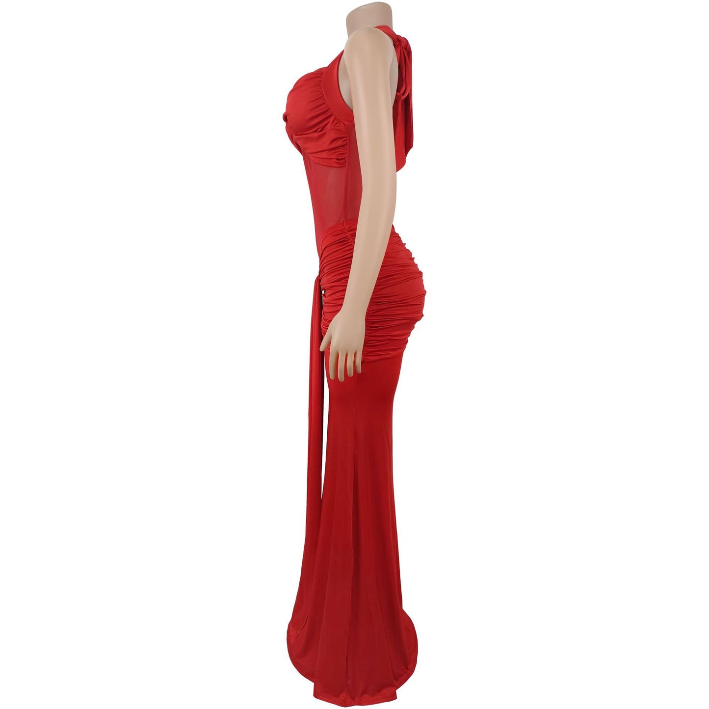 Sheer Mesh Halter Tie-Back Bodycon Dress | Tajstylo