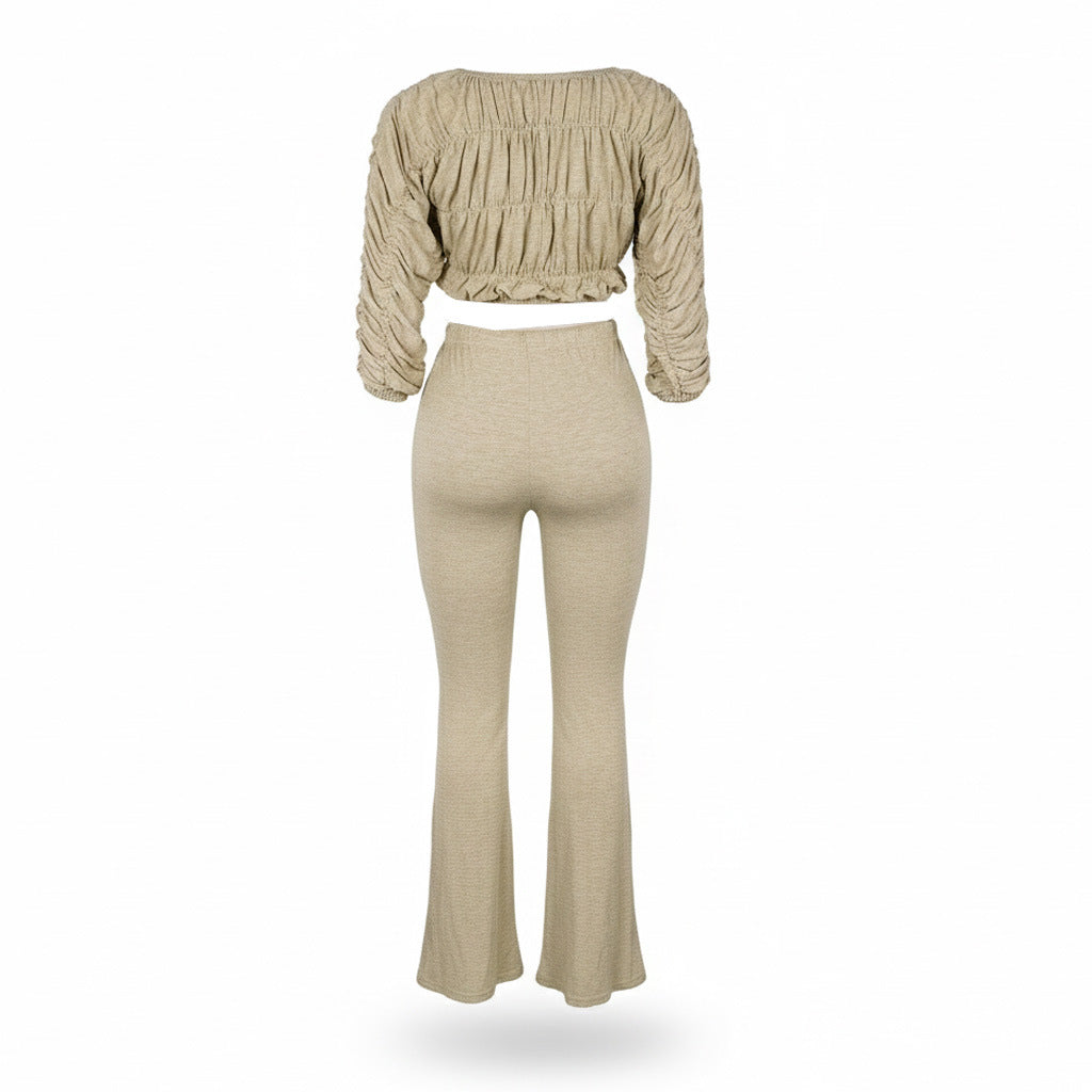 Flattering Two Piece Set with Crop Top and Flared Pants | Tajstylo