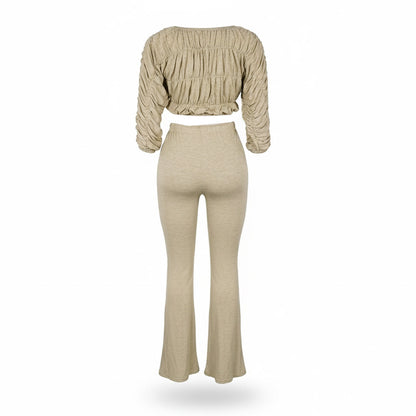 Flattering Two Piece Set with Crop Top and Flared Pants | Tajstylo