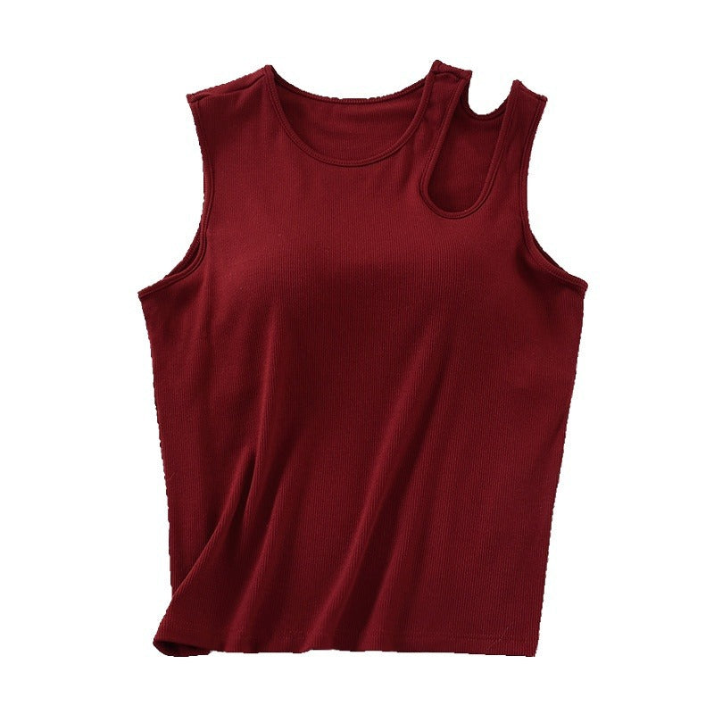 Woman wearing Wine Red Slim Fit Vest in a stylish urban setting
