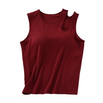 Woman wearing Wine Red Slim Fit Vest in a stylish urban setting