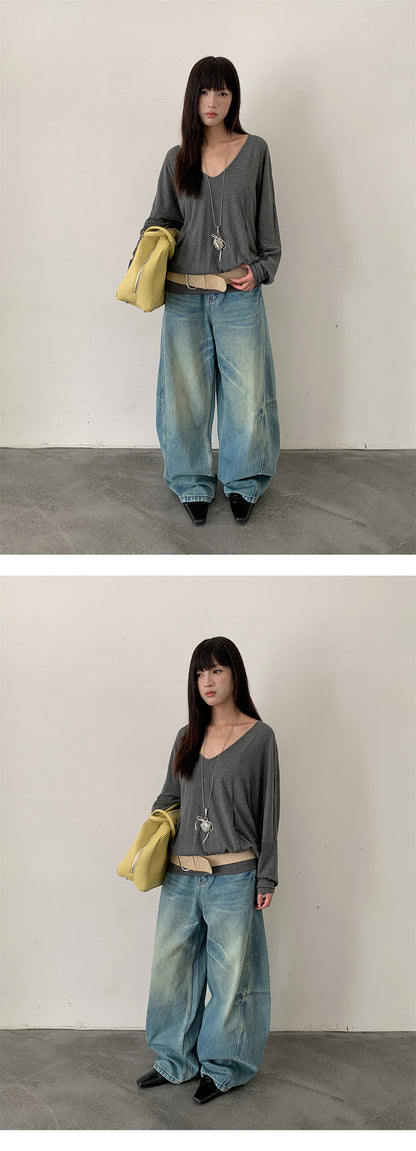 Deconstructed Wide Leg Denim Pants | Tajstylo