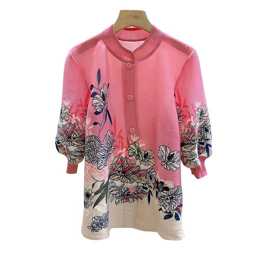 Pink Pleated Loose Short Top | Tajstylo