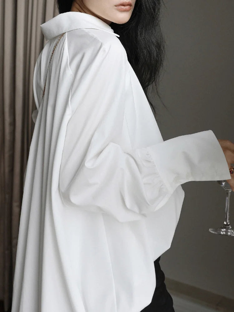 Elegant White Lapel Blouse for Women | Tajstylo