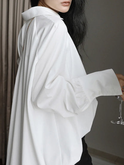 Elegant White Lapel Blouse for Women | Tajstylo