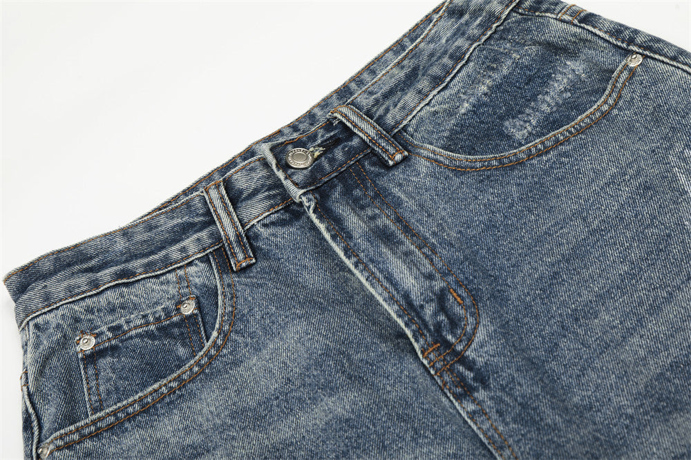 Distressed Blue Punk Straight Fit Jeans | Tajstylo