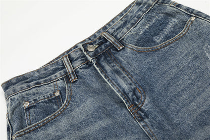 Distressed Blue Punk Straight Fit Jeans | Tajstylo