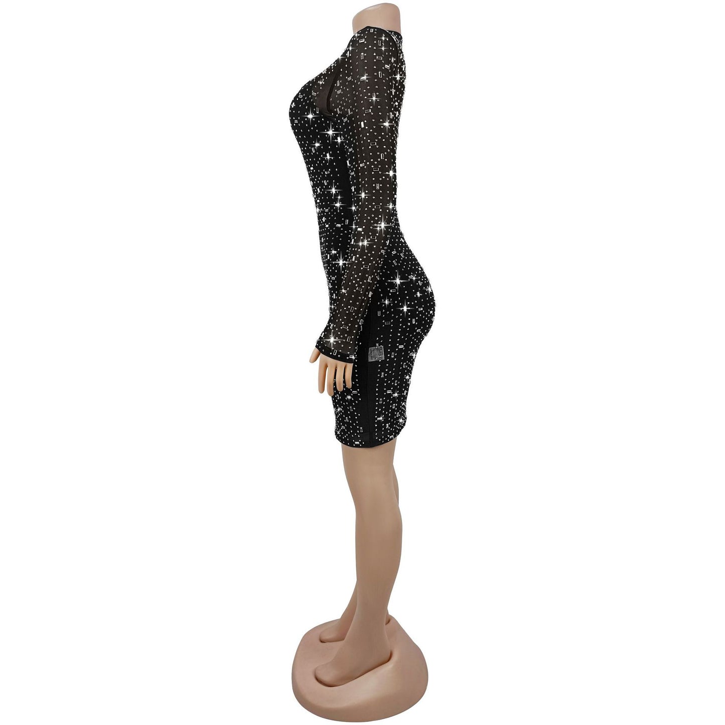 Sexy Mesh Rhinestone Bodycon Mini Dress | Tajstylo