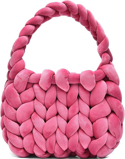 Women's DIY Hand-Woven Crystal Velvet Crossbody Shoulder Bag – Model View | TajStylo