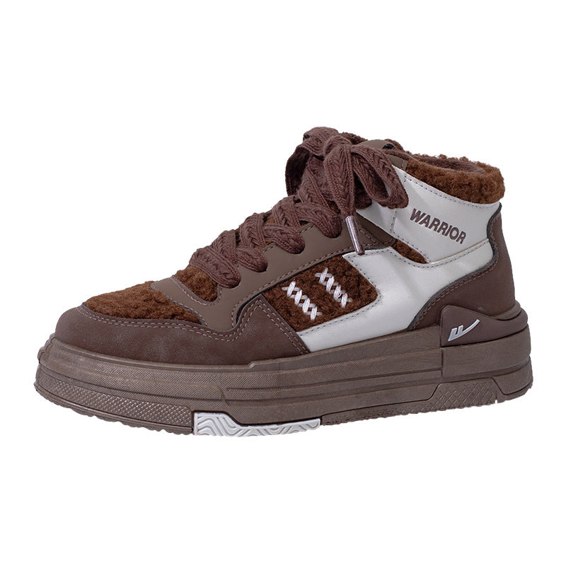 Women's Colour Block High-Cut Thick Sole Fleece-Lined Casual Shoes – Close-up View | TajStylo