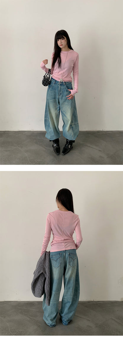 Deconstructed Wide Leg Denim Pants | Tajstylo
