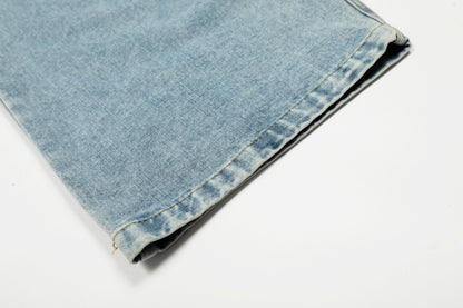 Five Pointed Star Embroidered Denim Cargo Pants | Tajstylo