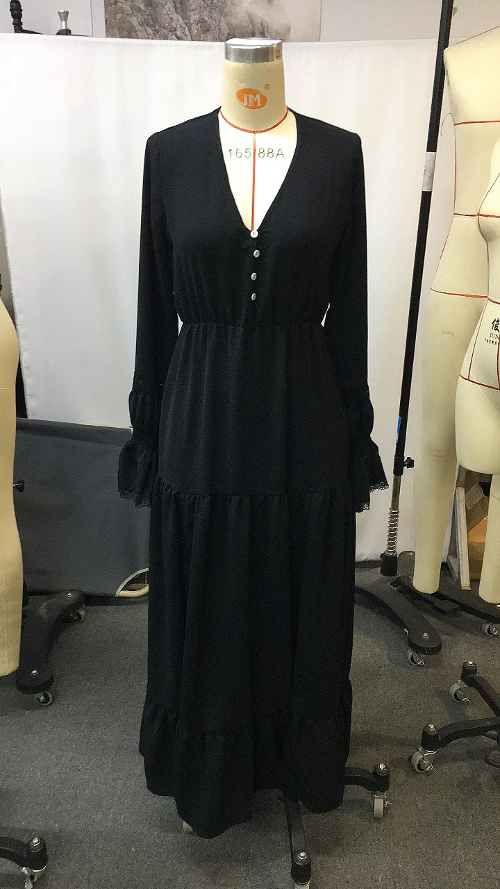 Western Rustic Long Sleeve V Neck Maxi Dress | Tajstylo