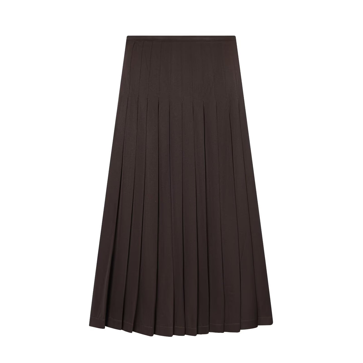 Woman wearing Wide Pleated Midi Skirt in an office setting