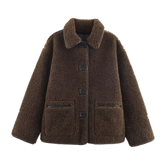 Woman wearing Casual Reversible Coat for Women in a casual outdoor setting