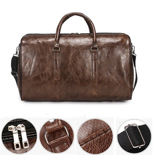 Unisex Large Capacity PU Leather Waterproof Duffel Travel Bag – Front View | TajStylo