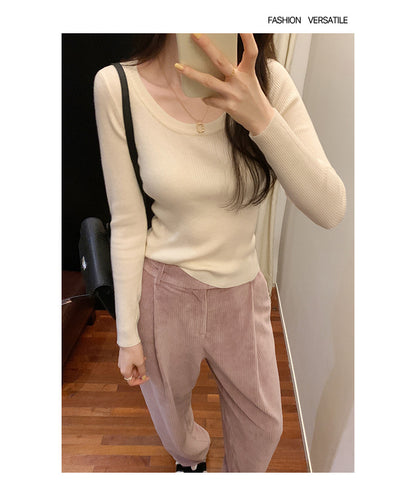 U Neck Long Sleeve Pullover Top | Tajstylo