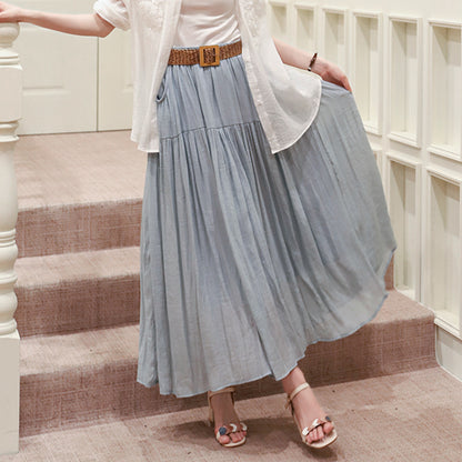 Woman wearing Belt Double Pocket Skirt in a casual outdoor setting