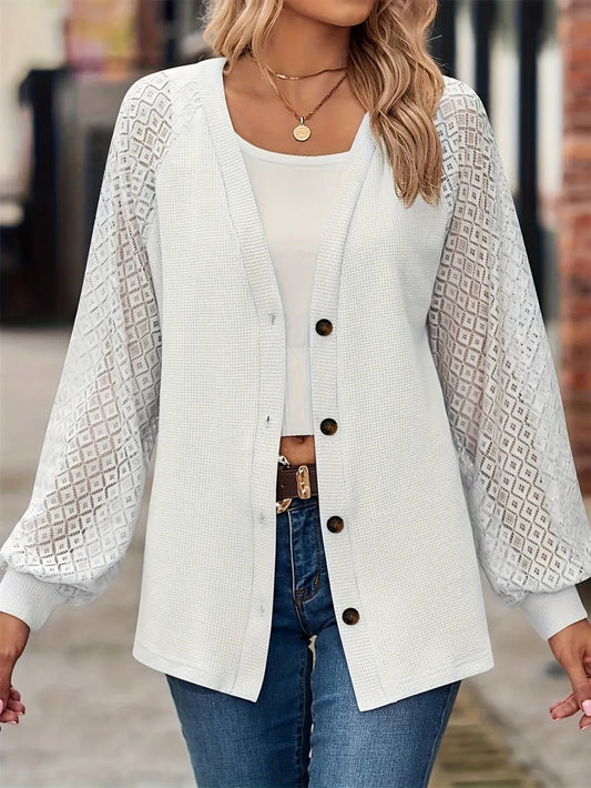 Button Up V-Neck Long Sleeve Outerwear | Tajstylo
